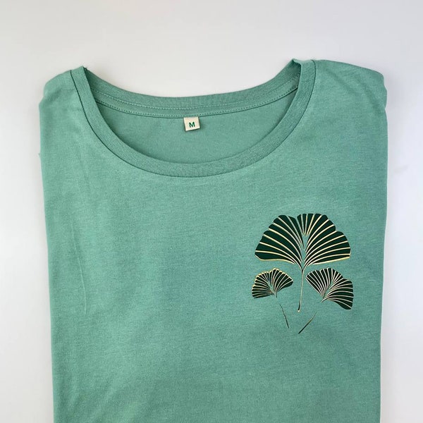 T-Shirt, Gingko, gold, grün, Fairtrade