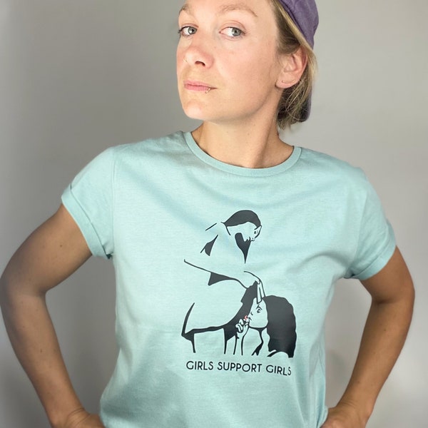 T-Shirt, Girls Support Girls, Feminismus,Illustration, Statement, Biobaumwolle, mint, Fairtrade