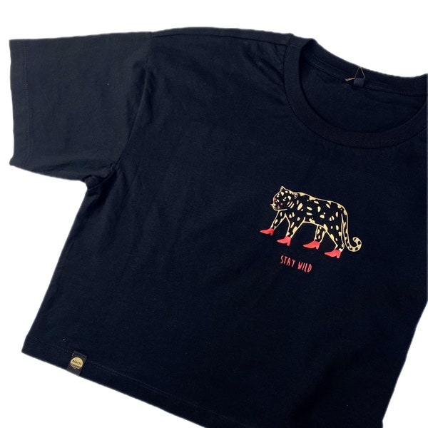 Crop Shirt, Leopard, gold, Stay Wild, Statement Shirt, Fairtrade