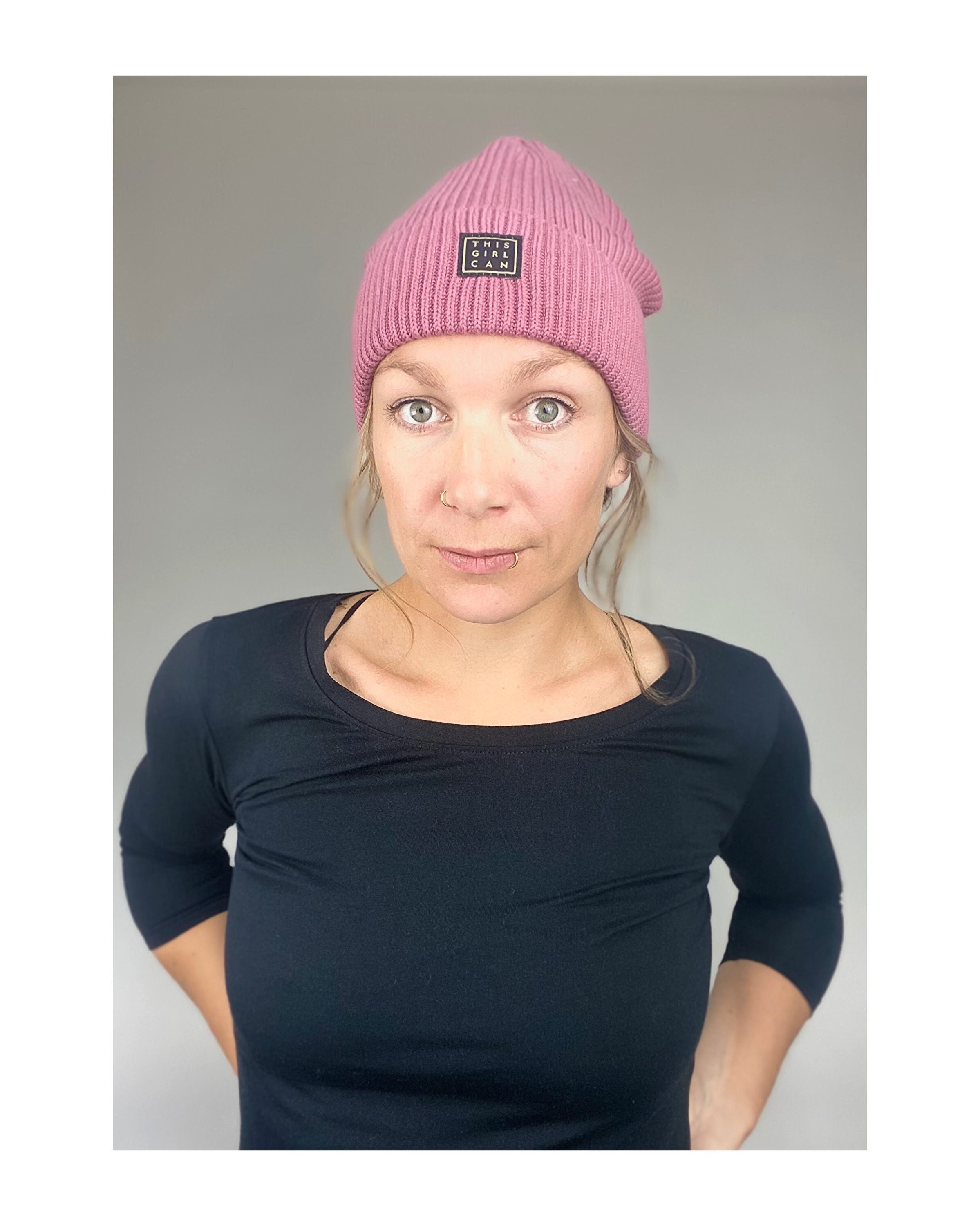 Feminist knitted hat made of organic cotton, This Girl Can