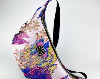 MOONBAG floraler Brokat Stoff mit Lurex, Blumenmuster,Handbag Crossbody, handmade, Fairtrade