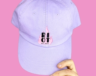 Purple 6 panel cap, Riot not quiet, cotton, feminism, statement cap