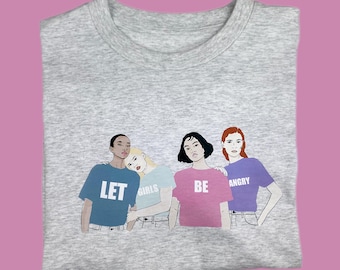 Fairtade shirt with Let Girls Be Angry print, Female Rage, oversize crop shirt, organic cotton