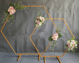 Details about   Artificial Flowers Wedding Arch Hexagon Background Frame Geometric Stand Decors 