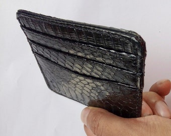 Premium Genuine Cobra Card Holder Small Wallet Snakeskin Black