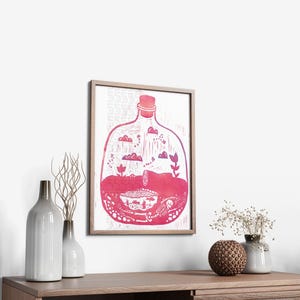Life Cycle Terrarium Linocut Print - PINK ONLY