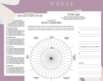 Wellness Coloring Wheel Activity, Setting Goals Activity, Areas of Wellness Activities, Building Self-Esteem, Child Therapy Worksheets