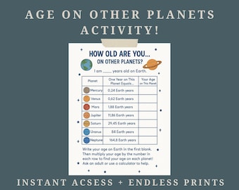 Age on Other Planets Activity, Age in Space, Solar System Activity Sets, Math Activities but Fun, Make Math Fun, Kids who Love Space Idea