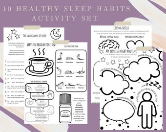 Sleep Hygiene Handout: Healthy Night Routine, Coping Skills (Printable)