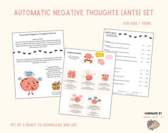 Automatic Negative Thoughts, Cognitive Distortion for Kids, Managing Negative Thoughts for Teens, ANTs Activity Ideas, Thought Diffusion