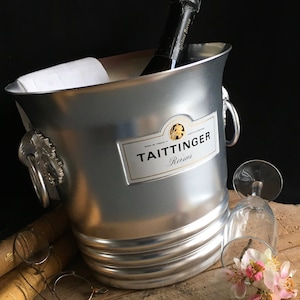 Vintage TAITTINGER MAGNUM size Champagne, wine cooler, ice bucket. Fab condition. Advertising, bistro, bar top deco