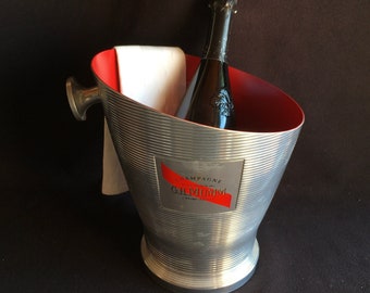 MUMM Vintage French Champagne, wine cooler, ice bucket. Silver and red.