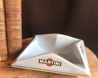 1950 ceramic MARTINI CIGAR ash tray, ashtray. French ceramic, PROCERAM. Pale bleu. Bar, bistro, advertising, retro, collectable, man gift