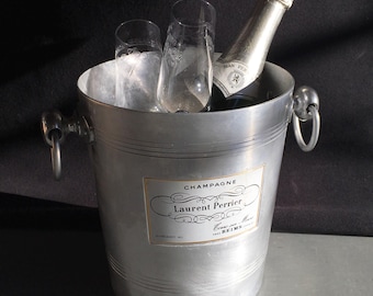 Secchiello per champagne, secchiello per il ghiaccio e vino in alluminio vintage francese "Laurent Perrier, Tours sur Marne, pres Reims".