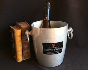 EUGENE CLIQUOT Enfriador de champán francés vintage, cubitera de hielo, ¡usado! Tiradores de anilla de los años 70. Bar bistro publicidad champán