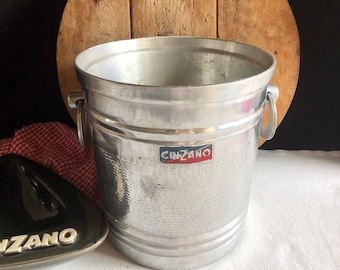 Vintage “CINZANO”  ice bucket, wine cooler, Champagne bucket. 1950’s. Iconic CINZANO logo on 2 sides. Unusual handles. Great vintage piece.