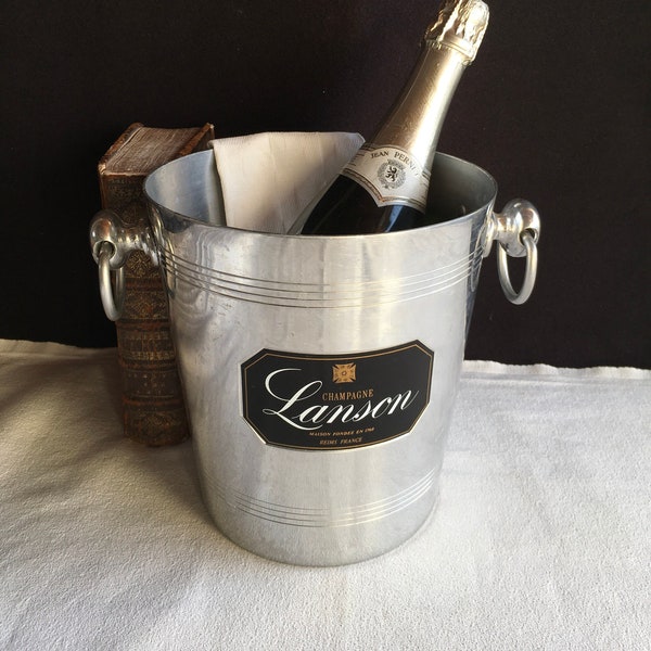 Vintage “LANSON” Champagne cooler, ice bucket, wine cooler. Man gift. Vintage French, 1980’s. Bar top, bistro, advertising. Used … a lot!