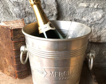 ART DECO Champagne bucket, cooler, ice bucket. “MERCIER” Epernay Champagne logo embossed on 2 sides. 1950.