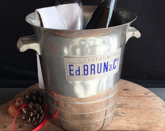 Antique 1930’s French “Ed. BRUN & Co” Champagne, ice bucket, made by ARGIT, France. Chromed, now lovely patina.