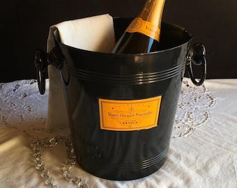 Vintage Veuve Clicquot Champagne Bucket, Black Aluminum Ice Cooler