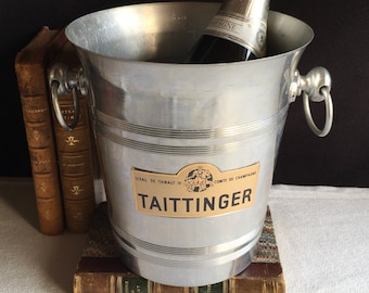 Cubo de champán francés vintage "TAITTINGER", enfriador de vino. Modelo inusual. Usado pero en buen estado vintage. Bar, Bistró, Publicidad
