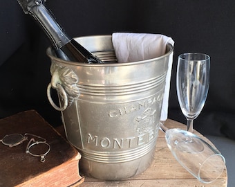 1930’s MONTEBELLO French  Champagne cooler, ice bucket, wine cooler, their logo is embossed on a framed metal plaque on both sides.