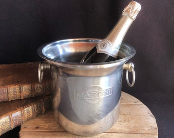 Vintage “MARTINI”  ice bucket, wine cooler, Champagne bucket. Great condition, stainless steel, INOX, Made in Italy. MARTINI embossed x 2