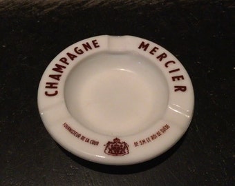 CHAMPAGNE “MERCIER” ashtray, ash tray, ring dish. 1980’s Bar, Bistro, Advertising, Champagne. French themed bar. Opalex made in France.