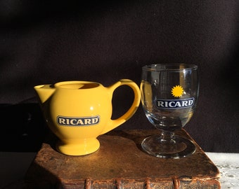 Vintage französisches RICARD-Set, kleiner Krug und ein passendes Glas. Männergeschenk. Erinnerungen an Frankreich