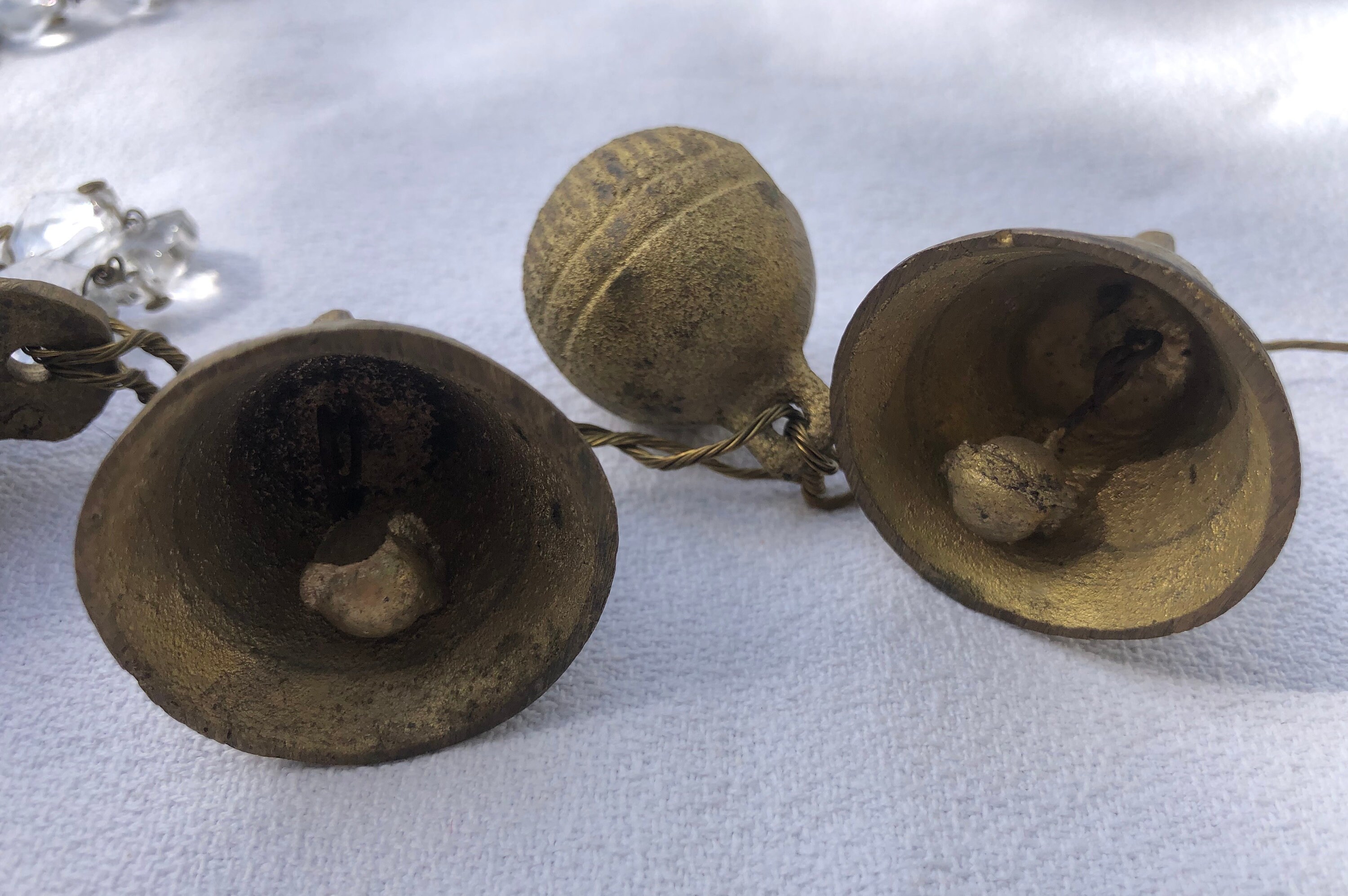 Set of 4 Rustic VINTAGE French BRASS Bells for Crafting, Wreath Making, or  Door bell to Alert You When Someone Enters. Set 2. 