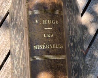Victor Hugo LES MISERABLES, Published in 1865. With 200 illustrations. Antique French leather bound book.