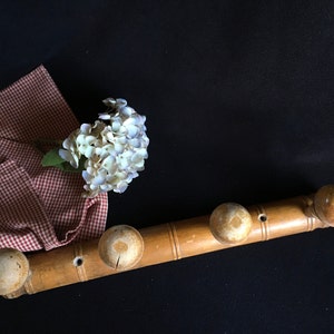Vintage Wooden COATRACK, imitation / fake BAMBOO 4 pegs. 1950’s French. Bathroom, kitchen hooks.
