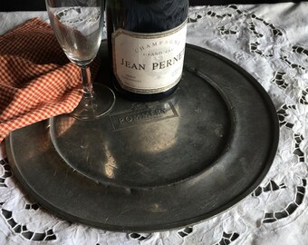 vintage French POMMERY CHAMPAGNE tray, PEWTER great patina. A & O, Orfèvrerie d’Anjou, made in France