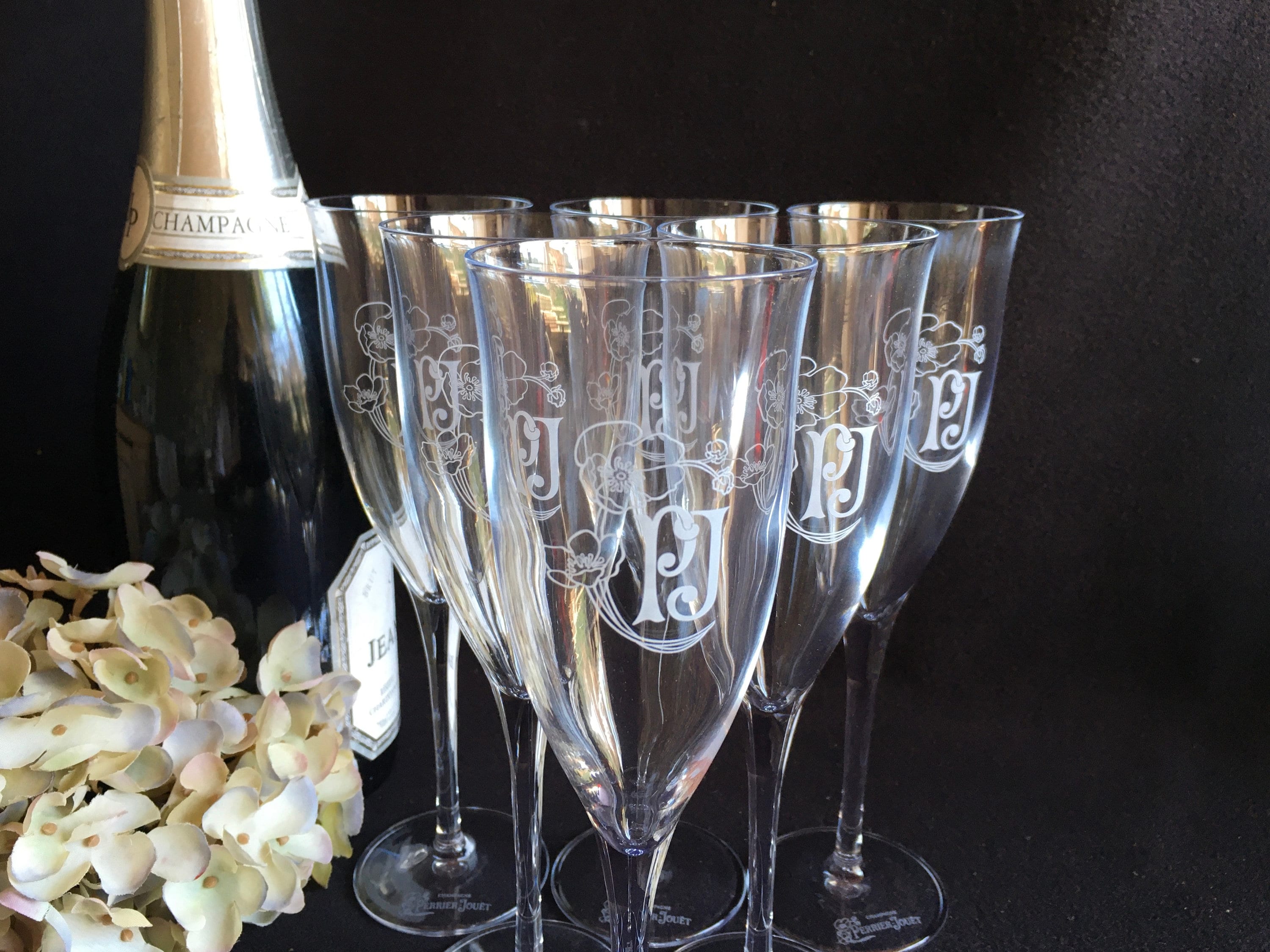 6 Vintage “PERRIER-JOUET” Belle Epoque, Art Nouveau, Crystal