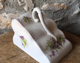 Vintage French Ceramic Cheese Wedge Keeper with Floral Decor