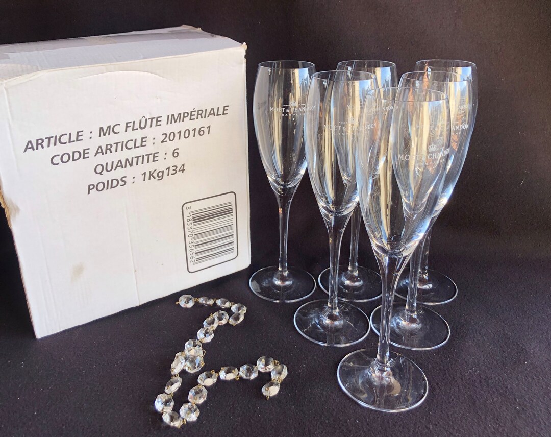 6 Vintage MOET & CHANDON Flûte Impériale, Champagne Glasses, Flutes, in