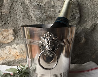 Vintage French SILVER-PLATED plated Champagne bucket, wine cooler. Lion Head fittings.