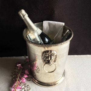 Vintage French SILVER PLATED Champagne bucket, wine cooler. Lion Head fittings. MAGNUM size. Heavy and great quality ice bucket.