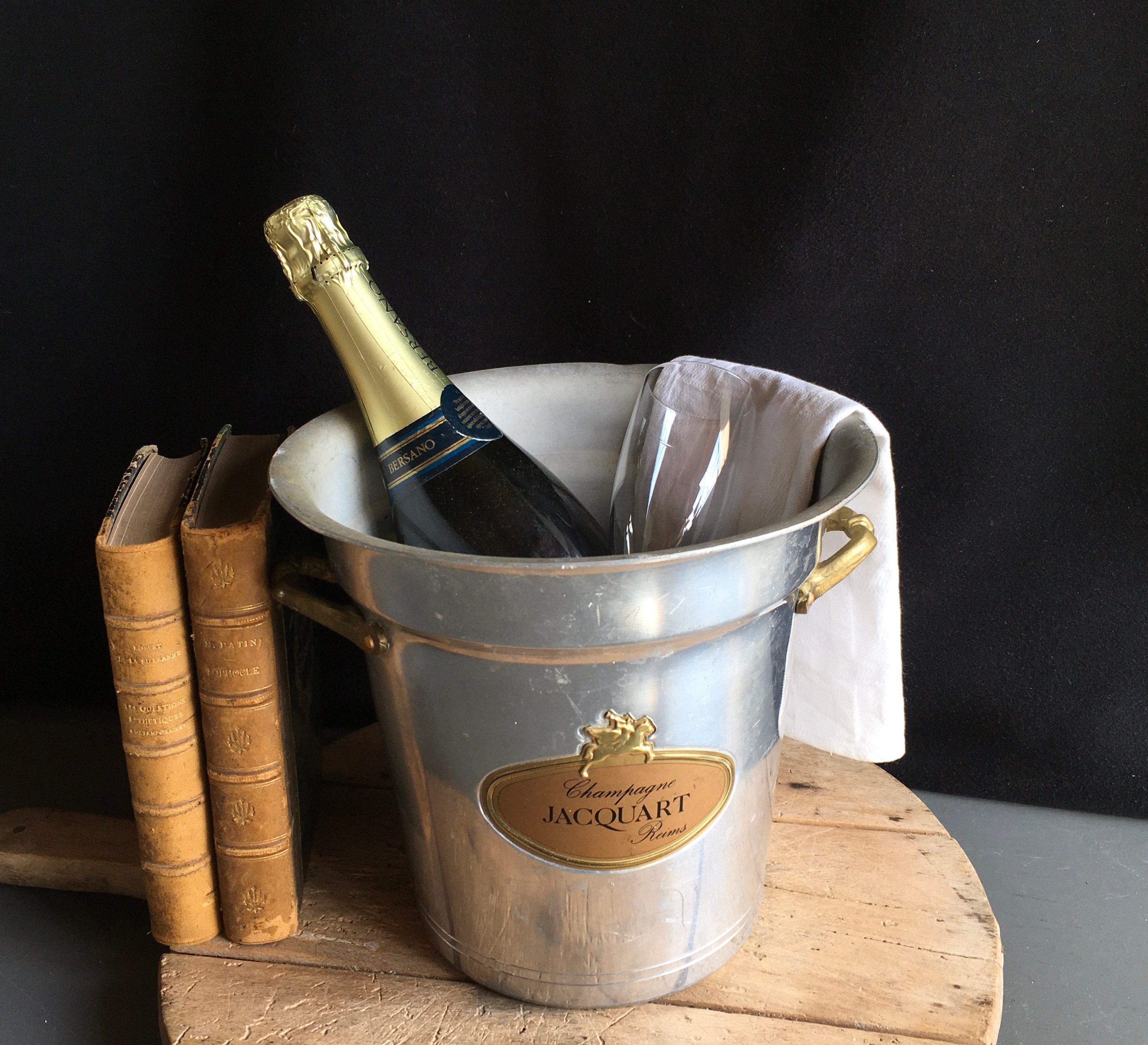 Seau à Champagne Jacquart Des Années 1960, Refroidisseur de Vin, Seau Glace. Joli Logo sur 2 Côtés,