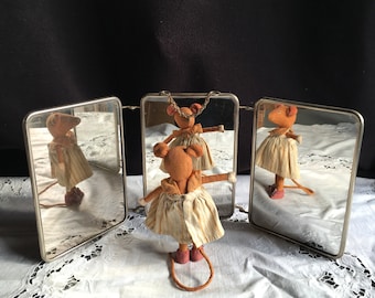 Vintage French 1950’s Barbers mirror, TRIFOLD, TRIPTYCH, TRIPTYQUE Mirrors itself in great condition, apart from few “age spots”