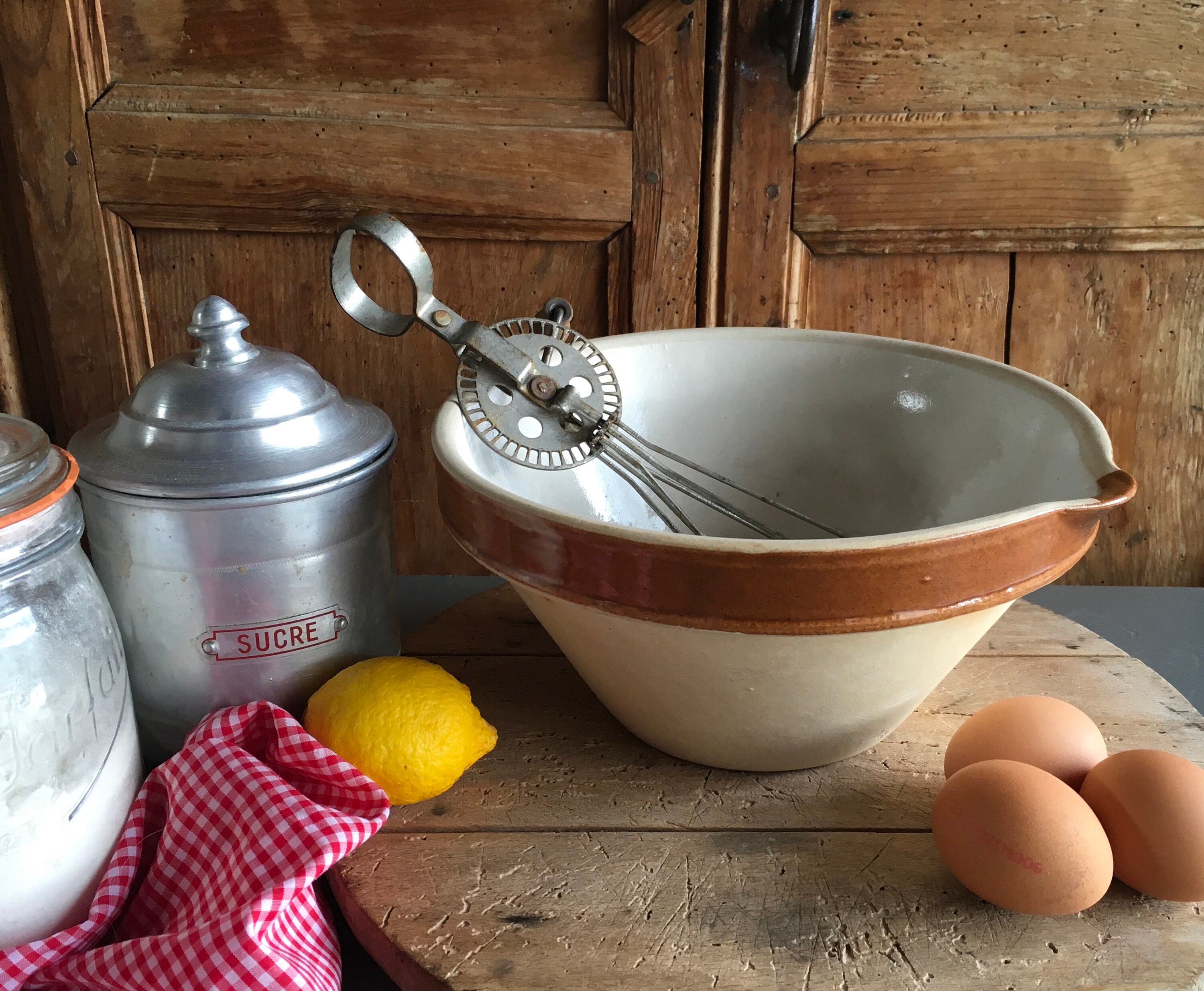 Français en Grès Mélange Bol, Diamètre 25 cm Grande Condition Vintage. Bol de Fruits, Décor Cuisine 