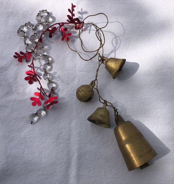 Set of 4 Rustic VINTAGE French BRASS Bells for Crafting, Wreath