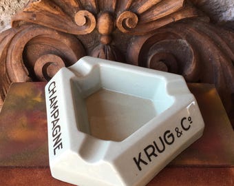 Fabulous Vintage French KRUG & Co Reims, Champagne ashtray, man cave, gift idea, retro chic, lovely shape. Signed SARREGUEMINES D.V. France