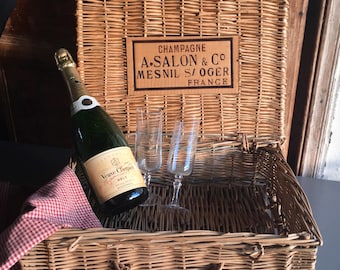 Vintage “A. SALON & Co” Champagne wicker gift basket. Authentic French 1950’s