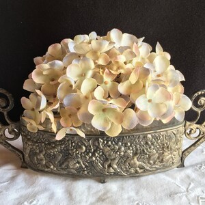 JARDINIERE, vintage French, plated metal. TRES FRANÇAISE with Cherubs frolicking about. Glass insert in perfect condition