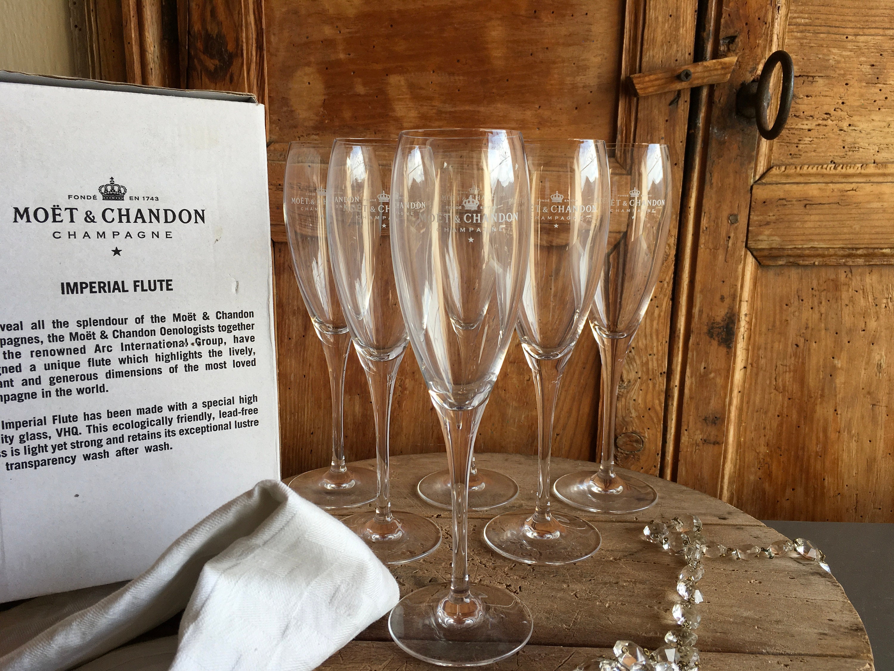 6 Flûte Impériale Vintage Moet & Chandon, Coupes à Champagne, Flûtes, en Parfait État, Coffret d'ori