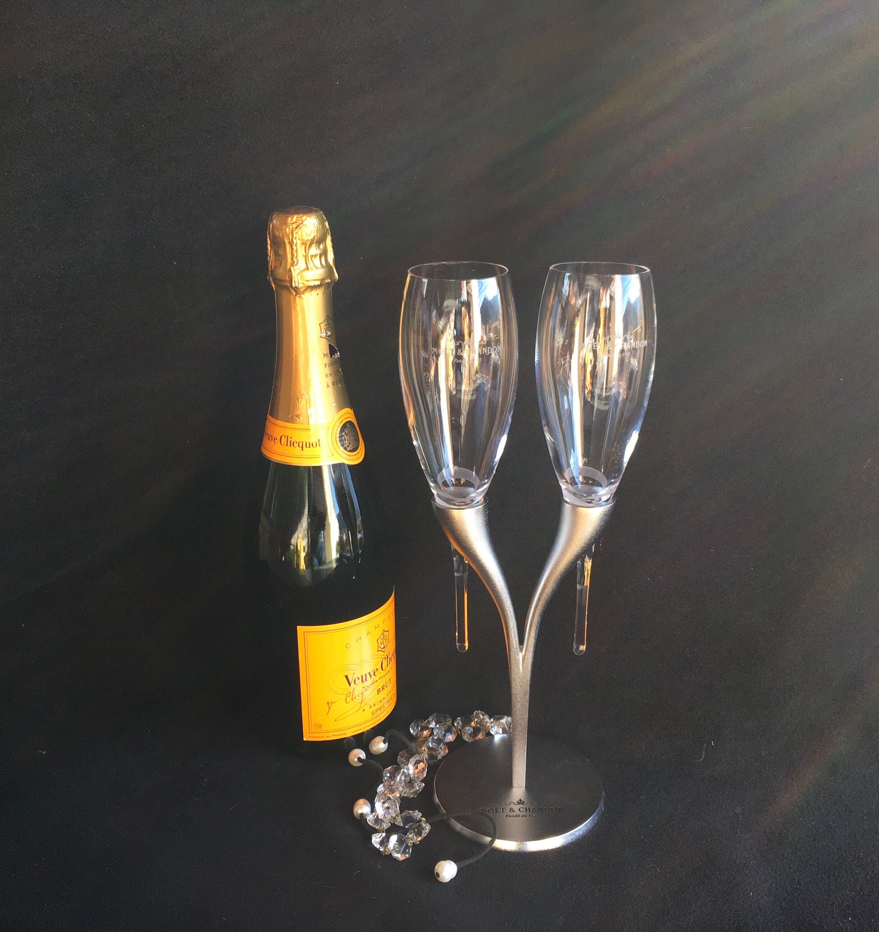 stand Français Millésime Chandon, Appelé Candélabre, avec 2 Verres à Champagne Crystal, Flûtes. Parf