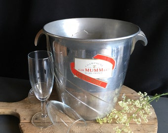 Vintage French “MUMM & Co GORDON ROUGE” metal Champagne cooler, ice bucket, wine cooler. Art Deco style. Bistro, advertising, bar decoration