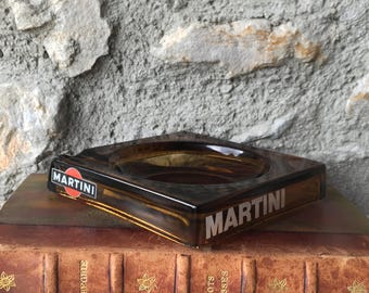 Posacenere, portacenere, portaoggetti "MARTINI" anni '60. Vetro ambrato e marrone. Bar, bistrot, pubblicità, retrò, da collezione, regalo maschile.