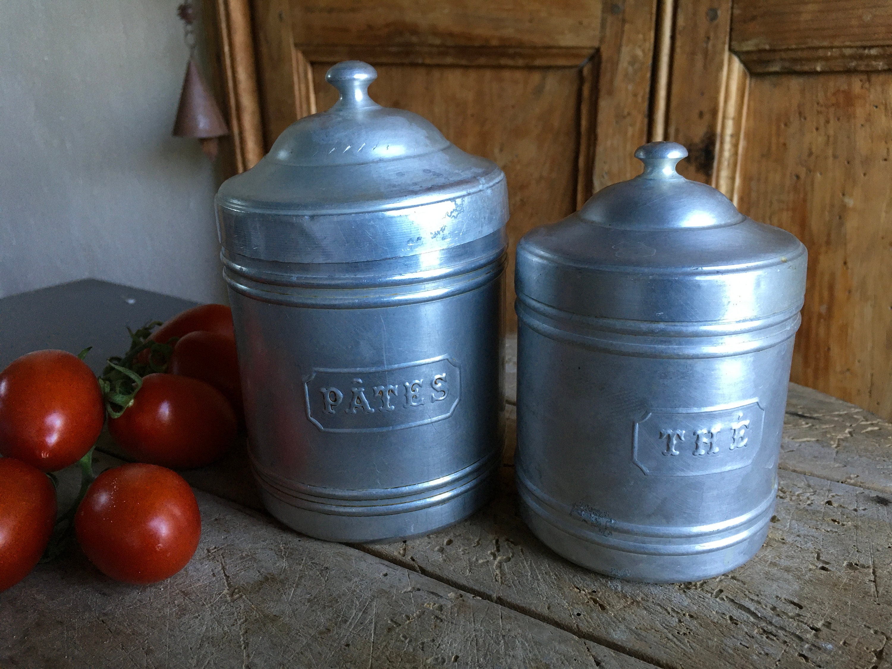 Duo Alluminium de Bidons Cuisine Vintage French, Décoration Cuisine, Industriel, Champête